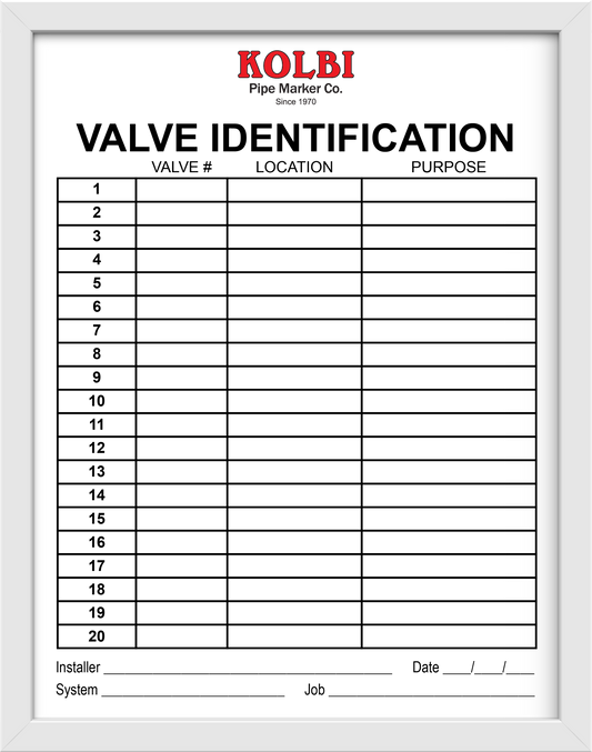 Valve Tag Chart Frames