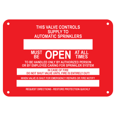 Custom Sprinkler Valve Open Signs